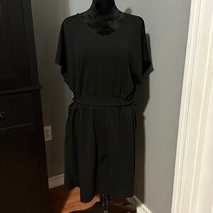 Ellen Weaver Romper Womens 3X Black Belted V-Neck Short Sleeve Plus Size NWT